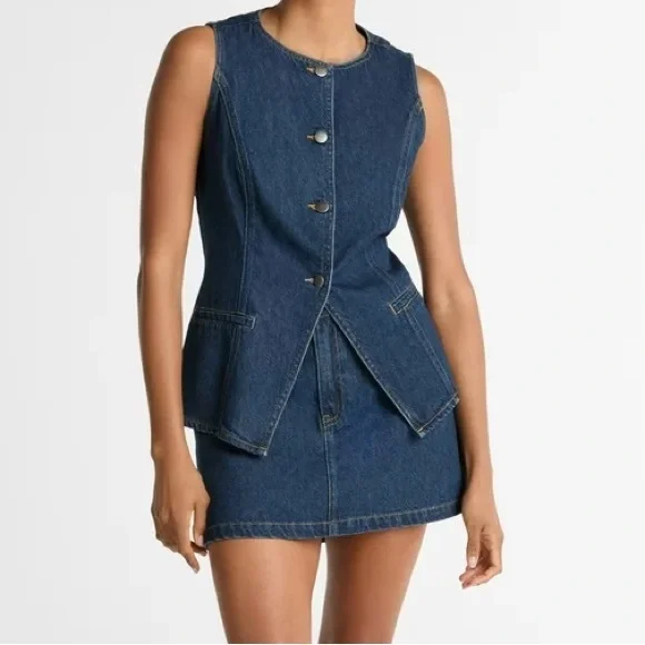 SCOOP Blue Denim Button Skirt and Vest Set - Picture 2 of 8